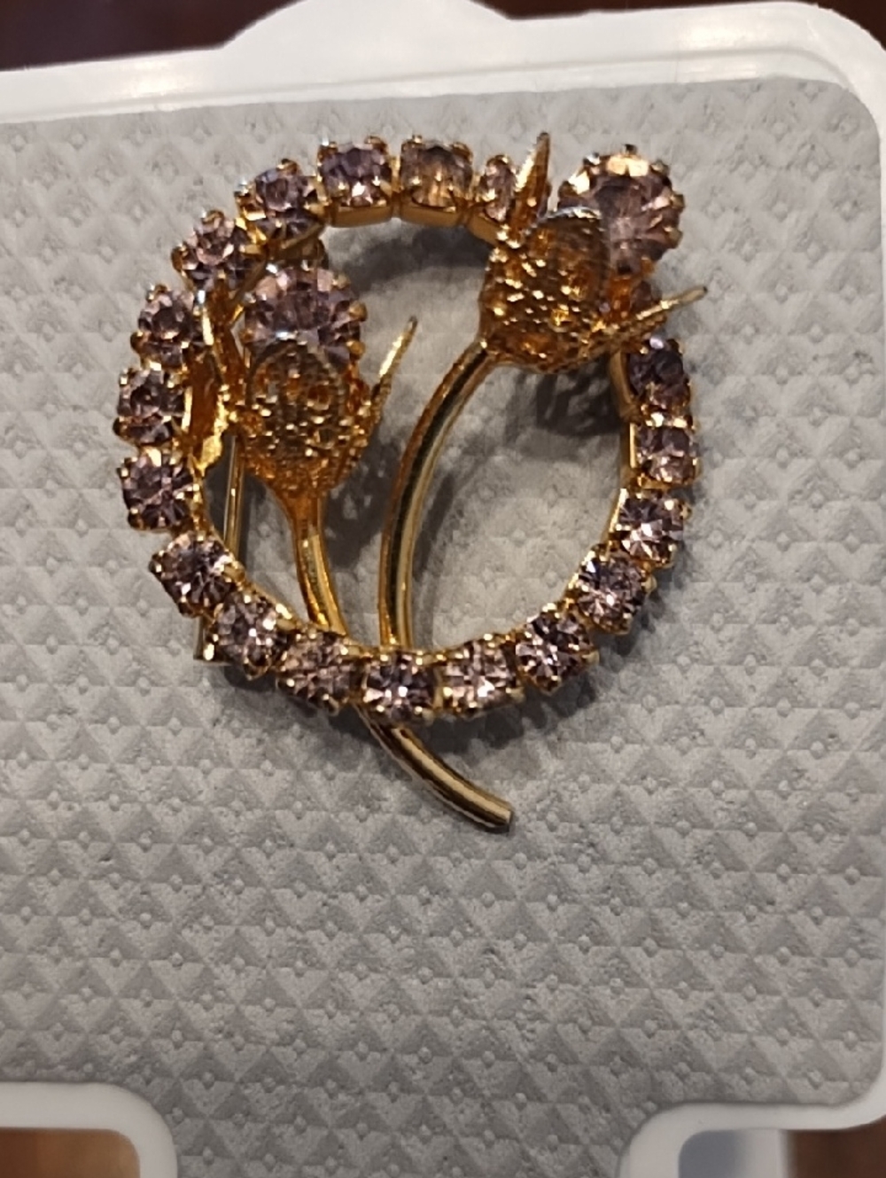 Gold Floral Circle Brooch with Light Purple Stones